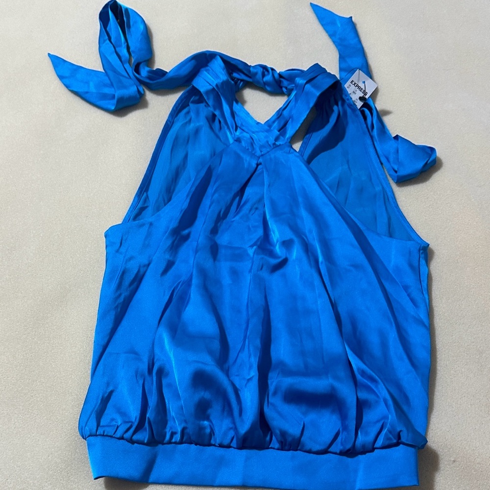 Express Blue Halter Satin Top